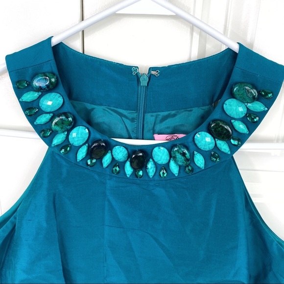 Eliza J Turquoise Embellished Collar Mini Dress 8 - Picture 2 of 5